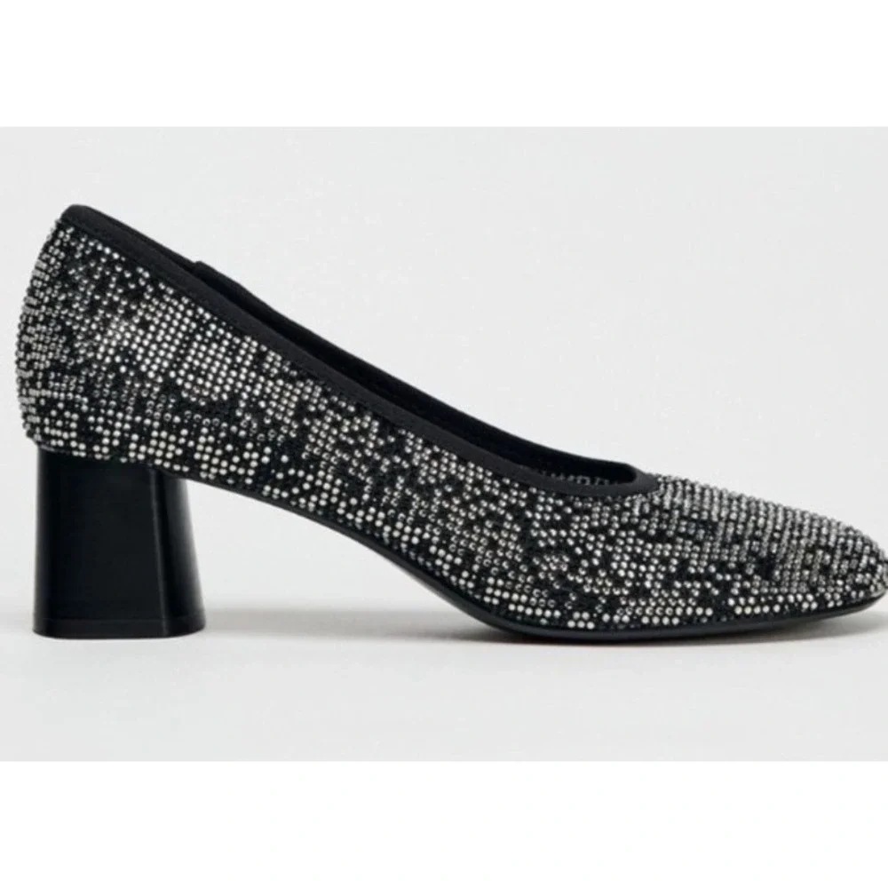 ZARA WOMEN SHOES SIZE 8/39 BLACK SLIVER RHINESTONES‎ SPARKLES